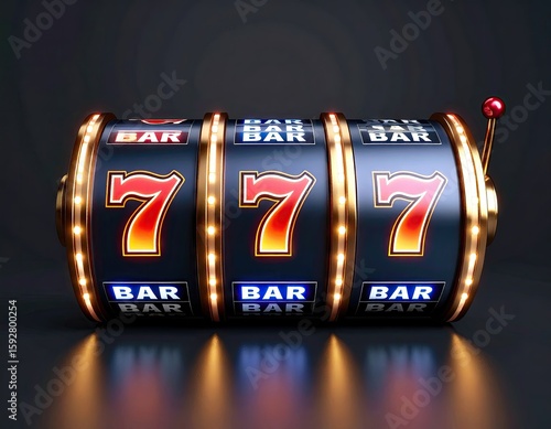 Slots machine, glowing 777
