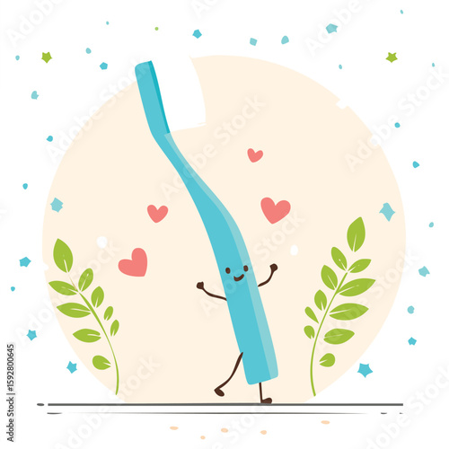 Cute toothbrush waltzing flat vector