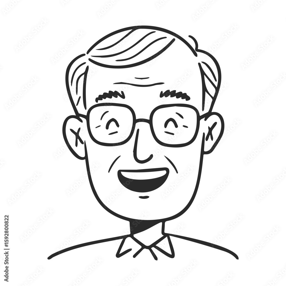 Happy elderly caucasian male cartoon character with glasses Happy elderly caucasian male cartoon character with glasses