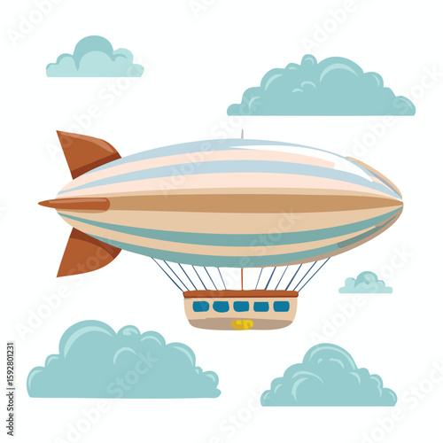 Cute blimp puffing clouds flat vector