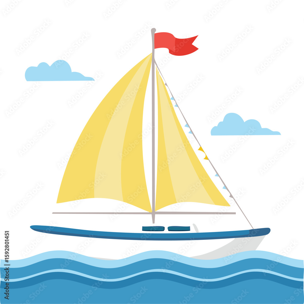 Fototapeta premium Cute sailboat waving flag flat vector