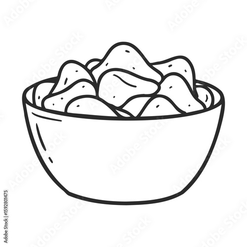 Simple line drawing of a bowl filled with potato chips or crisps