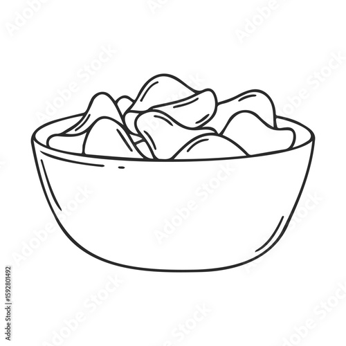 Black and white line art bowl of potato chips