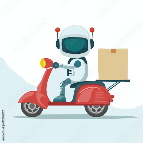 Cute scooter robot delivering flat vector
