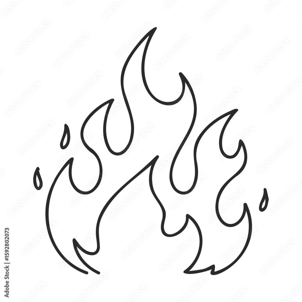 Black outline flame icon on white background for design and concepts Black outline flame icon on white background for design and concepts