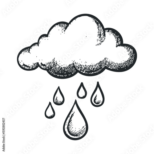 Cloud with rain drops illustrating weather concept for design projects