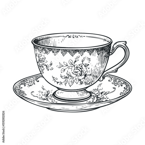 Elegant vintage tea cup with floral design for tea time gathering