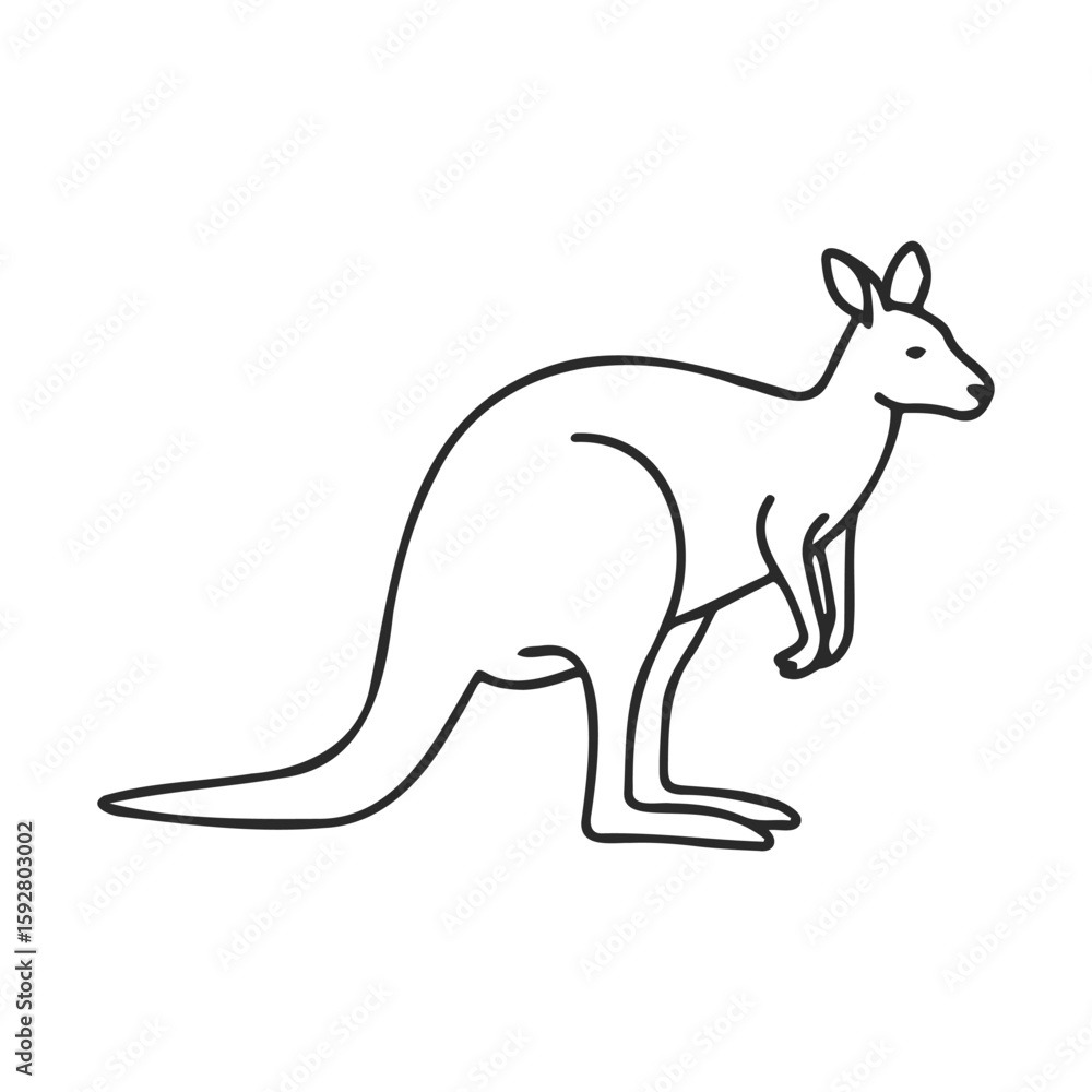 Fototapeta premium Simple outline drawing of a kangaroo in profile view