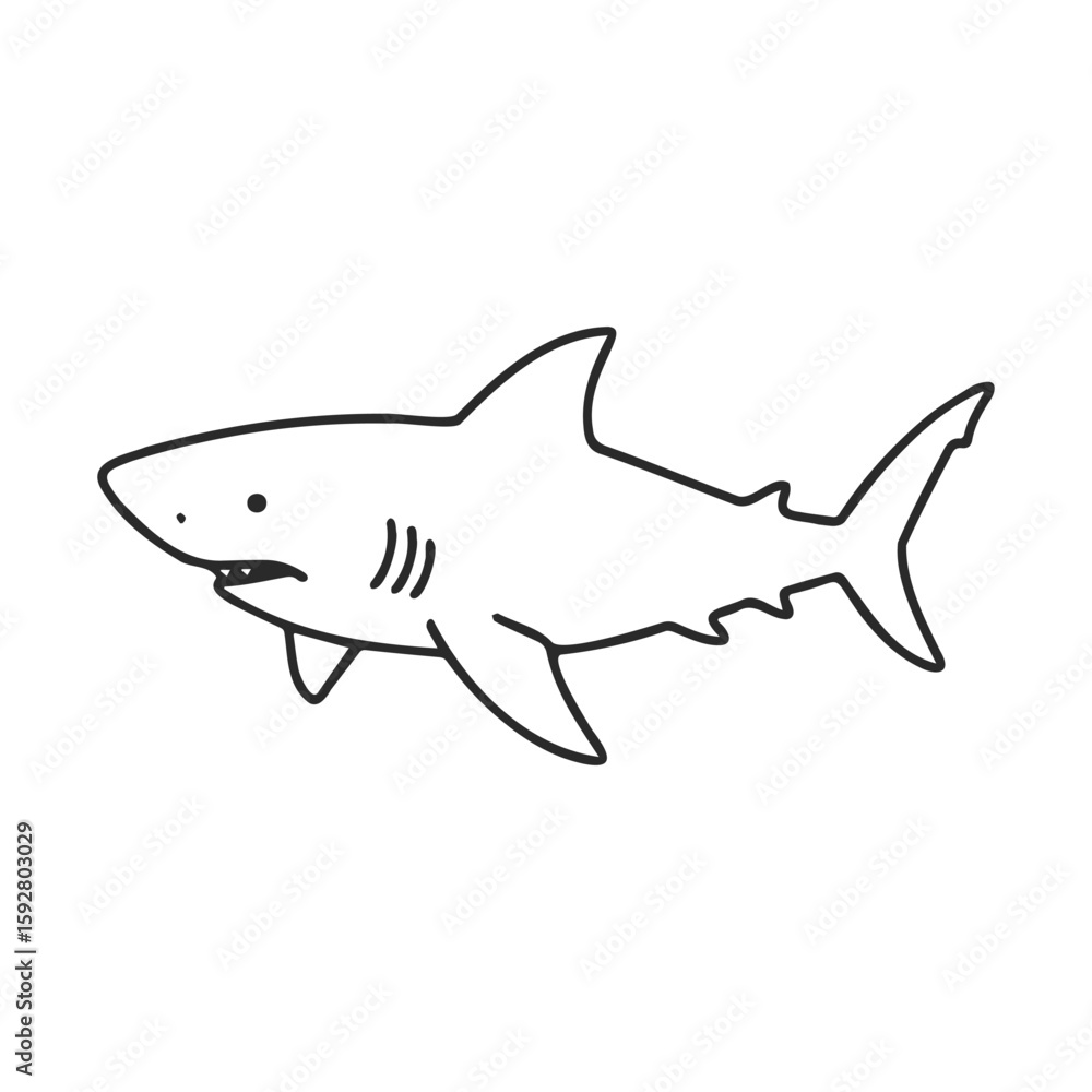 Obraz premium Cartoon shark illustration with simple black outline