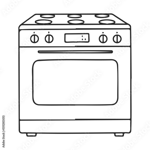Black and white line drawing of a modern electric oven with controls