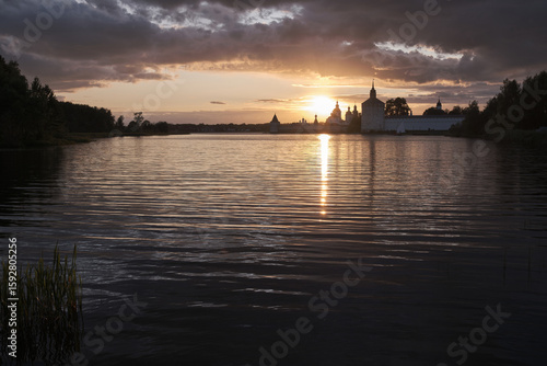 A beautiful landscape overlooking an ancient Orthodox monastery