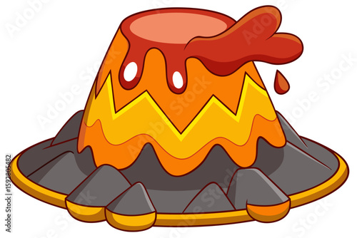 Cartoon Volcano Crest With A Wide Cracked Dome And Layers
