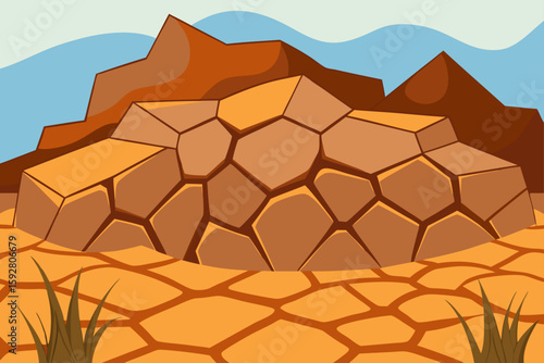 Flat Rocky Grassland With Stone Cracks And Warm Dry Palette