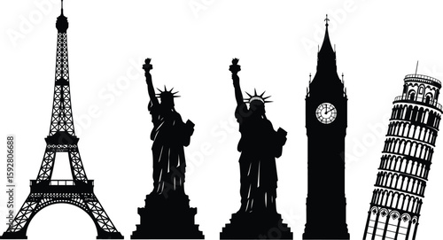 Iconic city skyscraper silhouette representing urban development and modern architecture isolated on white background