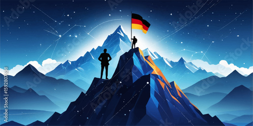 Snow-capped mountains pierce the dark winter sky, bathed in the soft glow of the moon and countless stars