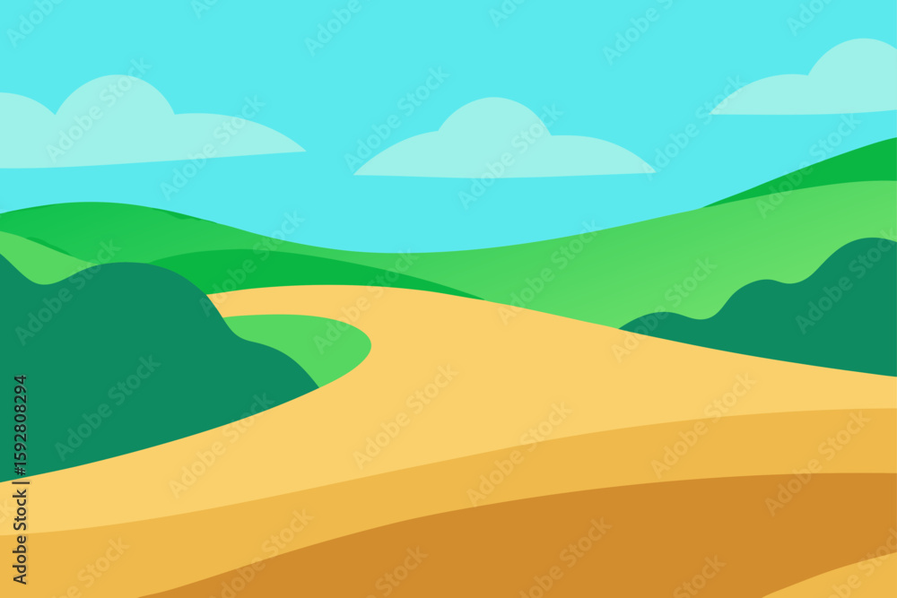 Obraz premium Vector Green Dune Landscape With Curved Shadow Flow