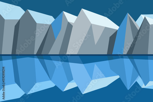 Vector Glacier Wall With Icy Reflection On A Flat Lake