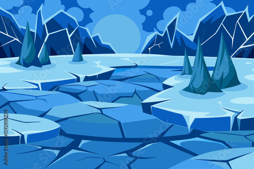 Vector Frozen Tundra With Cracked Icy Textures And Low Light