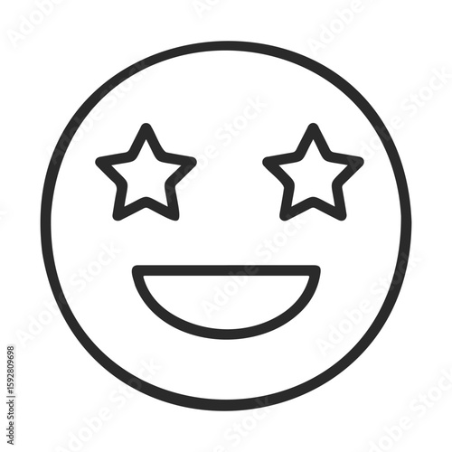 Smiling emoticon with starry eyes icon in black and white design