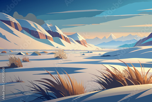 Vector Tundra With Snow Grass Textures And Wind Marks