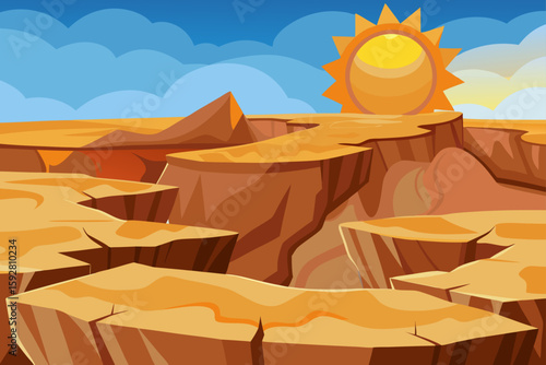 Vector Wind Worn Desert Plateau With Cliff Cracks