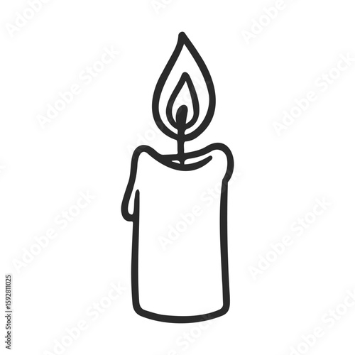 Hand-drawn candle illustration with flame on white background