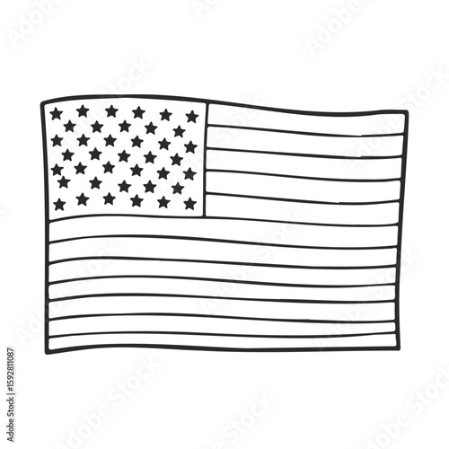 Black and white illustration of american flag with stars and stripes
