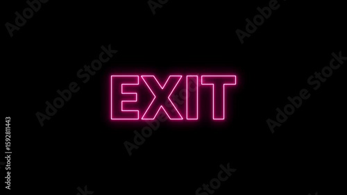 Exit Text Animation, Neon Glowing Exit Text Sign Banner Animation on Black Background