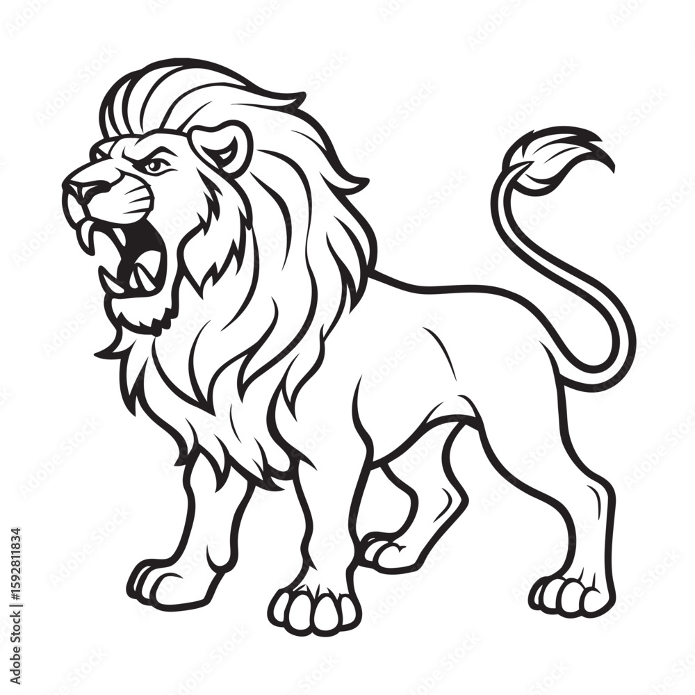 Fototapeta premium lion standing and roaring kids for coloring page