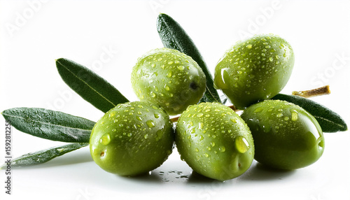 Wallpaper Mural fresh green olives on branch with water droplets isolated Torontodigital.ca