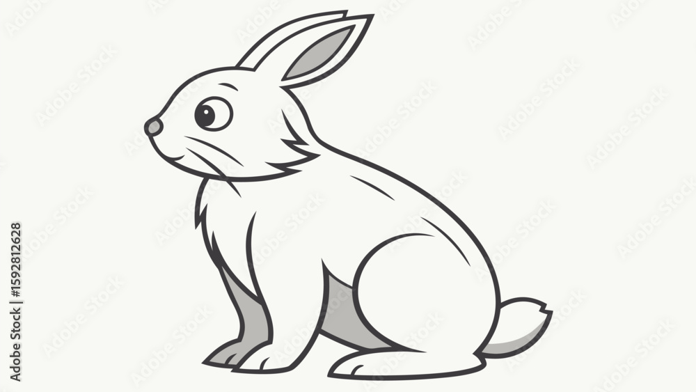 Obraz premium Cartoon rabbit sitting white background bunny grey