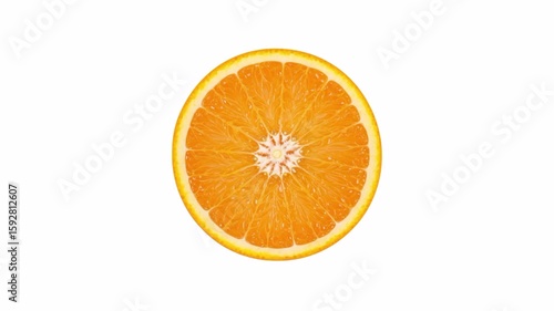 Top view half orange isolated on white background. 4k animation video.