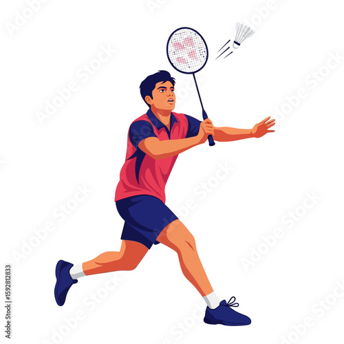 Energetic female tennis player in action with racket and ball