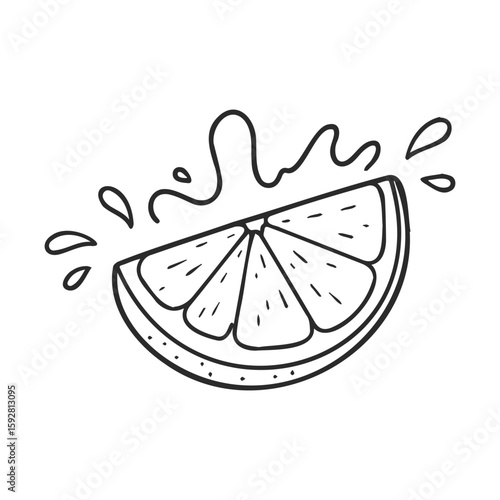Hand-drawn outline of lemon slice with splash design