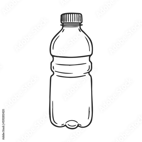 Hand-drawn plastic water bottle with cap on white background