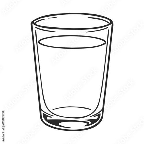Simple black and white line drawing of a clear glass tumbler with water