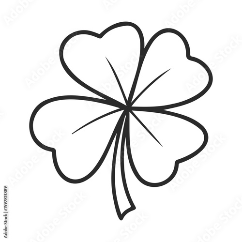 Black and white four-leaf clover drawing for good luck and fortune