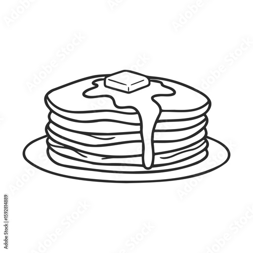 Stack of pancakes with butter and syrup outline drawing