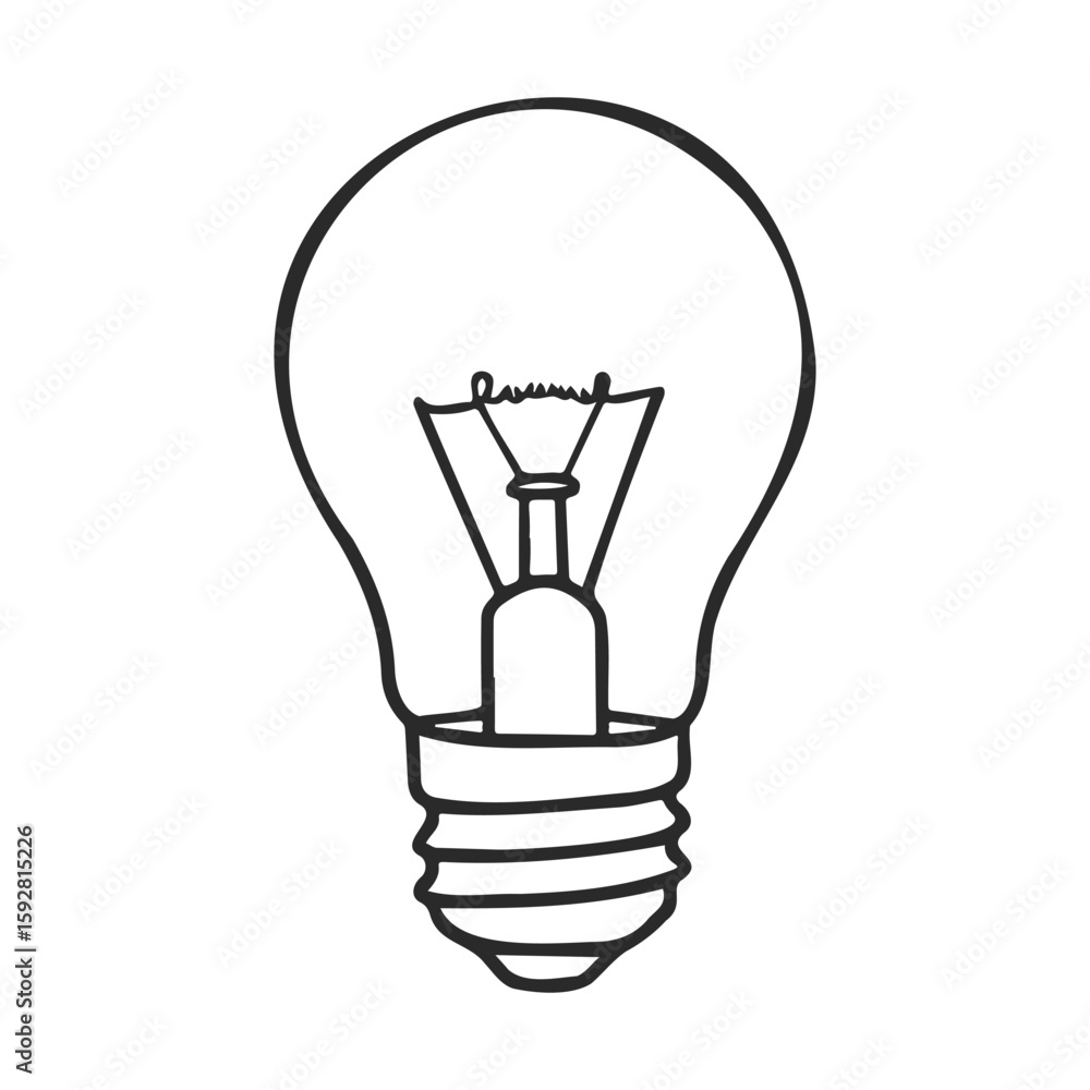 Minimalist light bulb drawing black outlines on white background Minimalist light bulb drawing black outlines on white background
