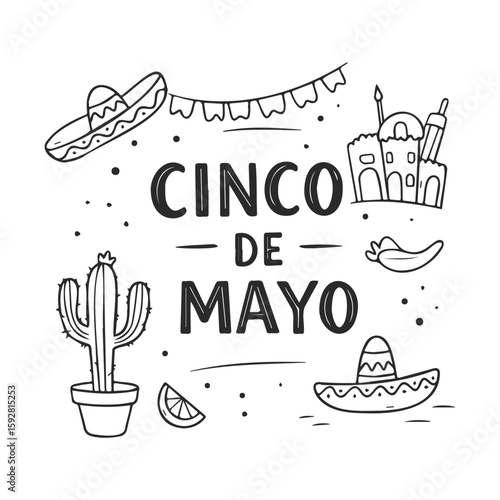 Cinco de mayo celebration with sombreros, cactus, and traditional elements