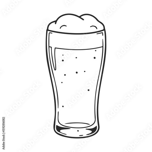 Foamy beer glass sketch with bubbles and tall beverage design