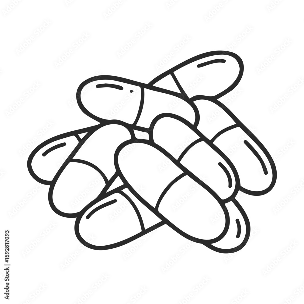 Obraz premium Black and white sketch of capsules in a pile