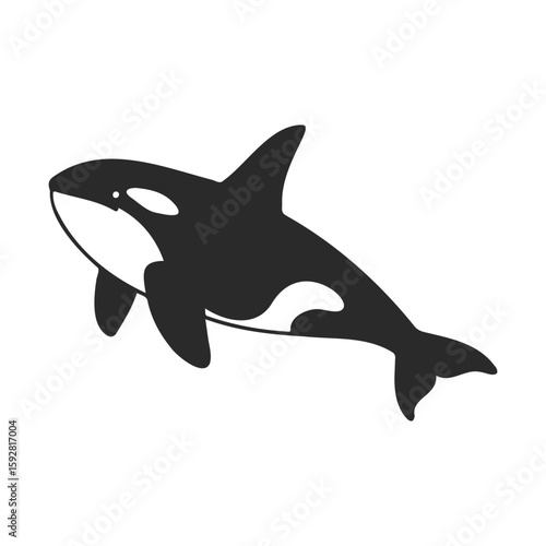 Black and white orca silhouette on white background