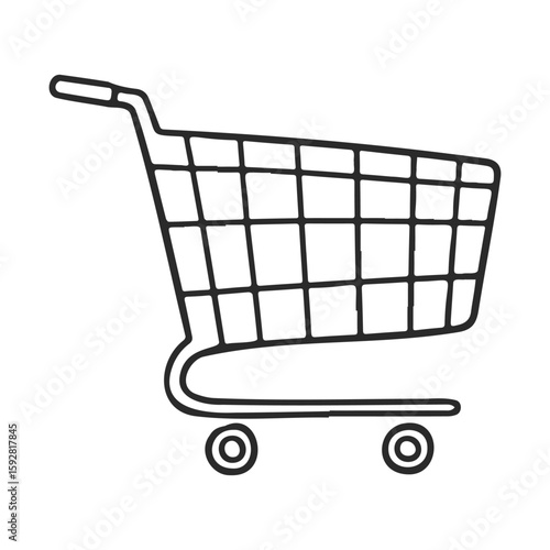 Simple black and white shopping cart icon line drawing