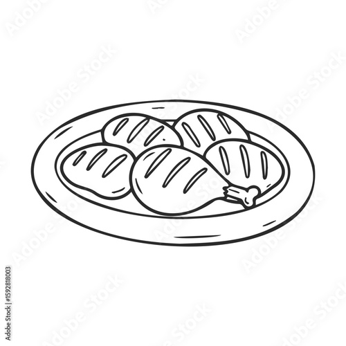 Grilled chicken thighs illustration on plate