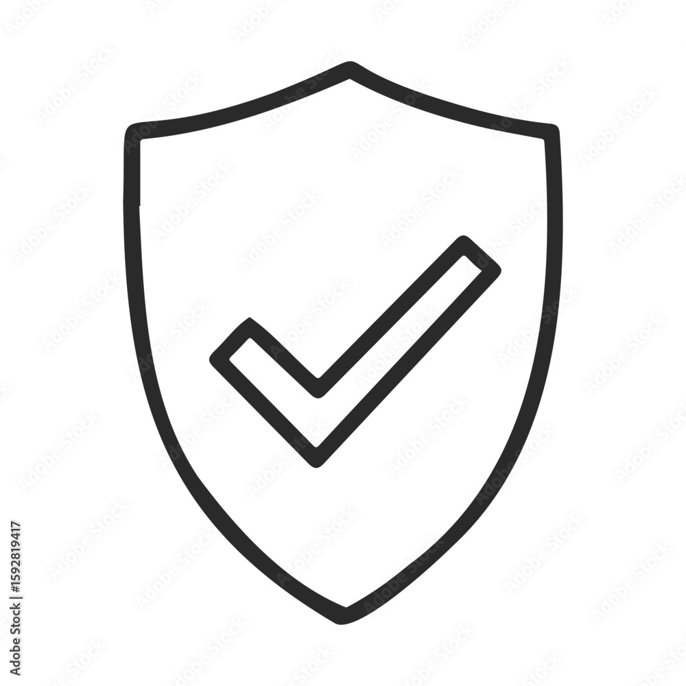 Minimalist shield with checkmark symbolizing security and protection Minimalist shield with checkmark symbolizing security and protection