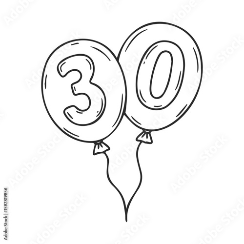 Line art: 30th birthday celebration balloons