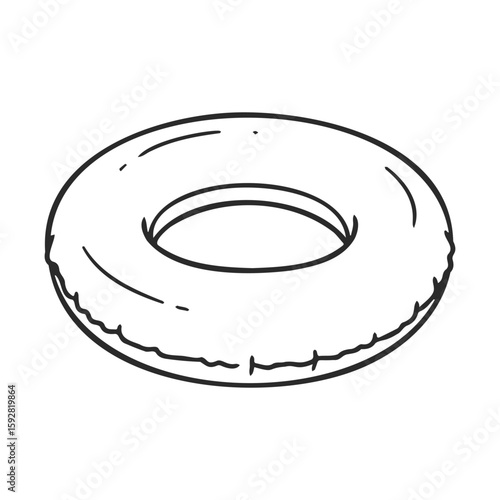 Hand-drawn inflatable swim ring illustration in black and white
