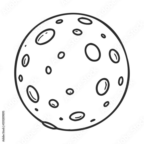 Monochrome moon illustration with craters in cartoon style