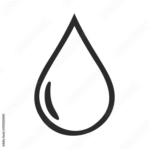 Simple black line art drop symbol icon on white background